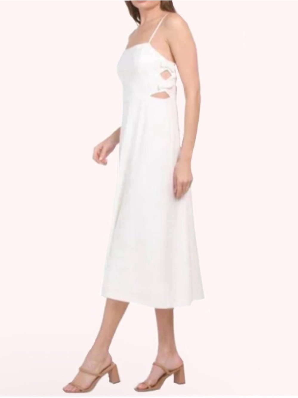 WAYF Linen Blend Cut Out Bow Midi Dress  Size Small